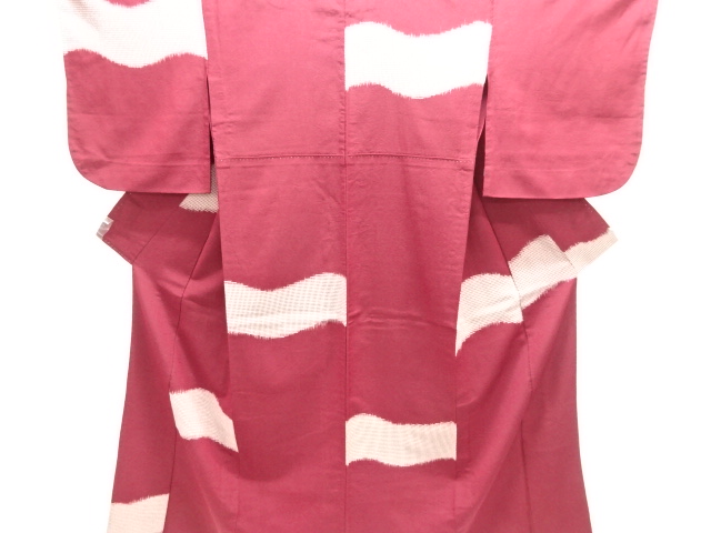 JAPANESE KIMONO / ANTIQUE OMESHI HITOE / TAISHO ROMAN STYLE / WOVEN WAVY STRIPE